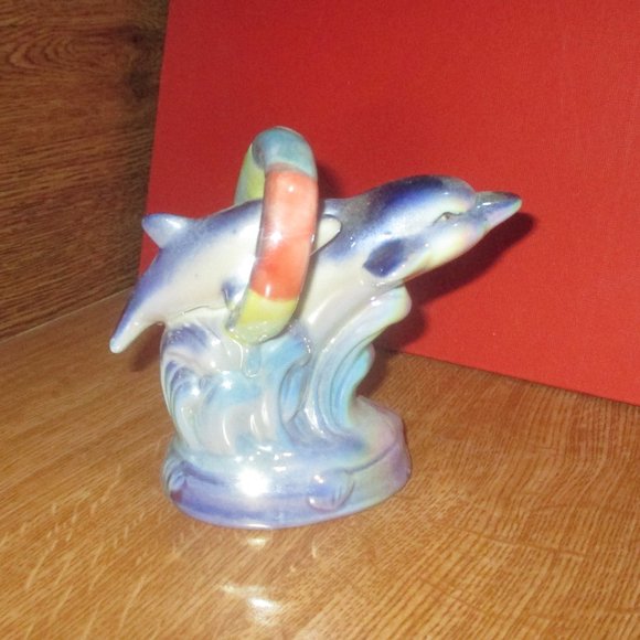 Ceramic 2 Playing  Dolphin Decoration - Picture 2 of 6